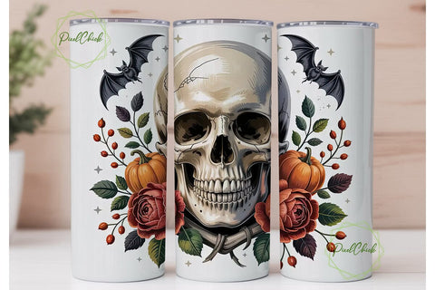 Spooky Floral Skull 20oz Tumbler Wrap Sublimation PixelChick 