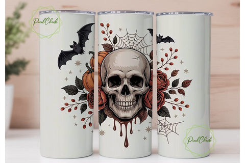Spooky Floral Skull 20oz Tumbler Wrap Sublimation PixelChick 