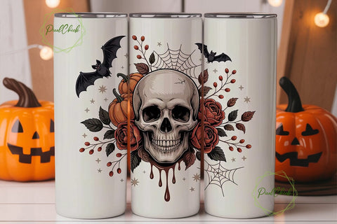 Spooky Floral Skull 20oz Tumbler Wrap Sublimation PixelChick 