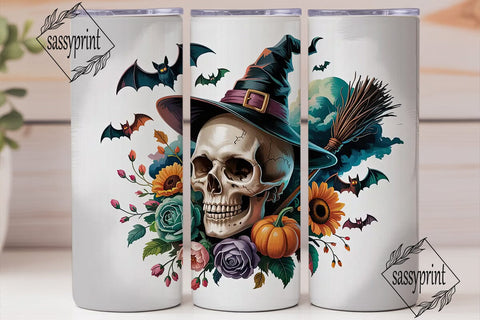 Spooky Floral Skull 20oz Tumbler Wrap Sublimation sassyprint 