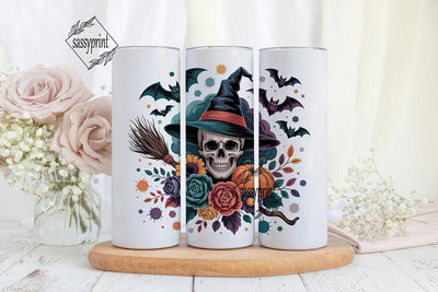 Spooky Floral Skull 20oz Tumbler Wrap Sublimation sassyprint 