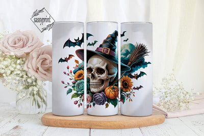 Spooky Floral Skull 20oz Tumbler Wrap Sublimation sassyprint 