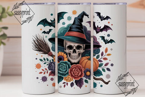 Spooky Floral Skull 20oz Tumbler Wrap Sublimation sassyprint 