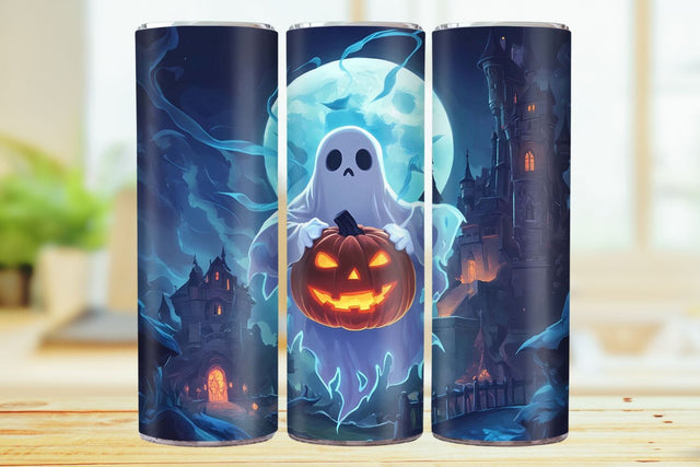 Spooky Ghost 20oz Skinny Tumbler Wrap Sublimation Design. Sublimation CosmosFineArt 