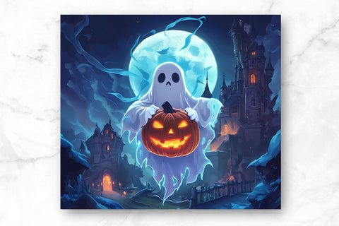 Spooky Ghost 20oz Skinny Tumbler Wrap Sublimation Design. Sublimation CosmosFineArt 