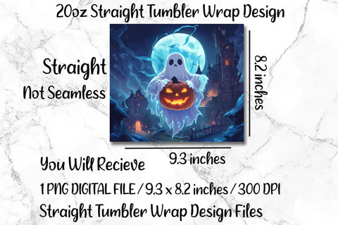 Spooky Ghost 20oz Skinny Tumbler Wrap Sublimation Design. Sublimation CosmosFineArt 