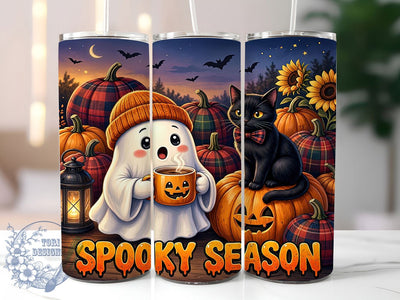 Spooky Ghost Cat 20oz Tumbler, Kawaii Haunt, Feline Spirit, Playful Horror, White And Black, Cute Pet, Whimsical Night, Sublimation Wrap Sublimation ToriDesigns 