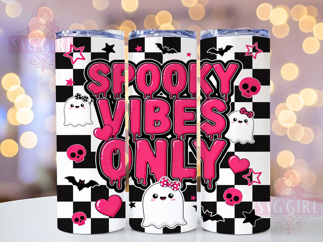 Spooky Ghost Checker Glow 20oz Tumbler, Spooky Theme, Ghost Motif, Checker Pattern, Glow Effect, Halloween Charm, Skinny Tumbler, Sublimation PNG Sublimation SvggirlplusArt 