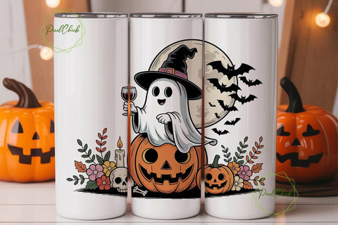 Spooky Ghost Halloween 20oz Tumbler Wrap Sublimation PixelChick 