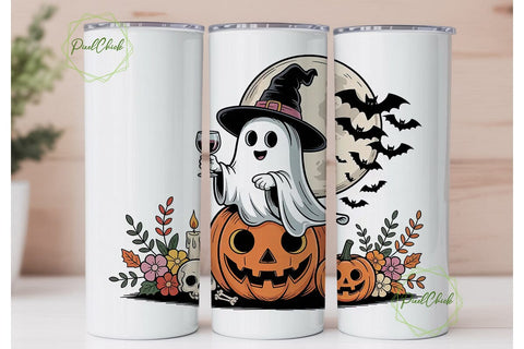 Spooky Ghost Halloween 20oz Tumbler Wrap Sublimation PixelChick 