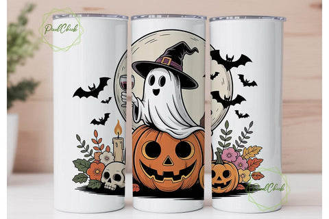 Spooky Ghost Halloween 20oz Tumbler Wrap Sublimation PixelChick 