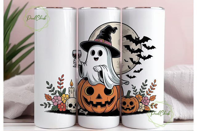 Spooky Ghost Halloween 20oz Tumbler Wrap Sublimation PixelChick 