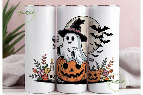 Spooky Ghost Halloween 20oz Tumbler Wrap Sublimation PixelChick 