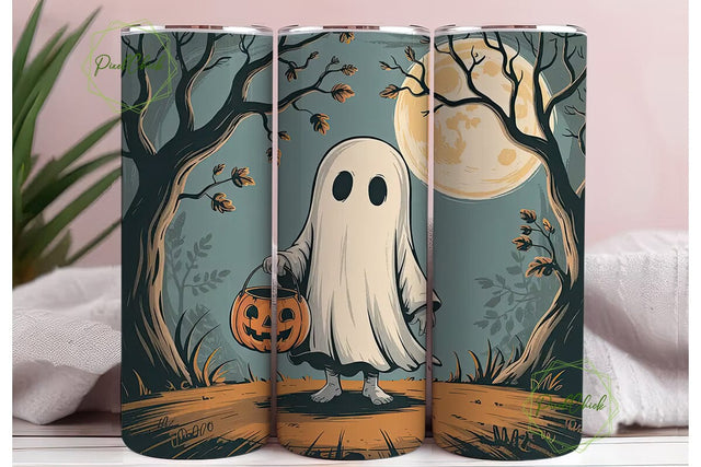 Spooky Ghost Halloween 20oz Tumbler Wrap Sublimation PixelChick 