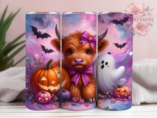 Spooky Ghost Highland Cow Halloween Tumbler, Ghost Cow Wrap, 20Oz Skinny Tumbler, Spooky Farm Animal Design, Cute Halloween Sublimation, Autumn Cow Drinkware, Rustic Halloween Wrap Sublimation Li Zamperini 