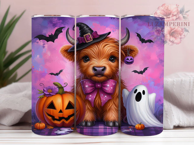 Spooky Ghost Highland Cow Halloween Tumbler, Ghost Cow Wrap, 20Oz Skinny Tumbler, Spooky Farm Animal Design, Cute Halloween Sublimation, Autumn Cow Drinkware, Rustic Halloween Wrap Sublimation Li Zamperini 