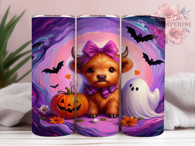 Spooky Ghost Highland Cow Halloween Tumbler, Ghost Cow Wrap, 20Oz Skinny Tumbler, Spooky Farm Animal Design, Cute Halloween Sublimation, Autumn Cow Drinkware, Rustic Halloween Wrap Sublimation Li Zamperini 