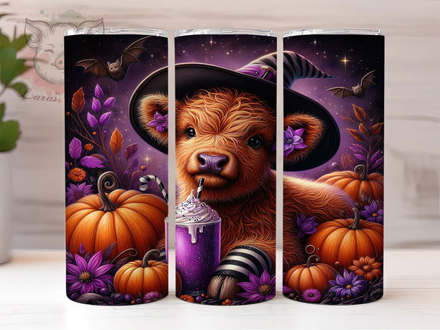 Spooky Ghost Highland Cow Halloween Tumbler, Highland Cow Ghost Wrap, Halloween Cow Design, 20Oz Skinny Tumbler, Ghost Cow Sublimation, Autumn Cow Drinkware, Funny Spooky Tumbler Sublimation Lara' s Designs 