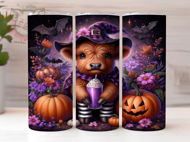 Spooky Ghost Highland Cow Halloween Tumbler, Highland Cow Ghost Wrap, Halloween Cow Design, 20Oz Skinny Tumbler, Ghost Cow Sublimation, Autumn Cow Drinkware, Funny Spooky Tumbler Sublimation Lara' s Designs 