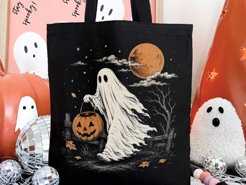 Spooky Ghost Holding Pumpkin PNG Design SVG DesignDestine 