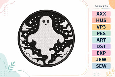 Spooky Ghost Night Sky Round Patch Embroidery Design Embroidery/Applique DESIGNS sg embroidery 