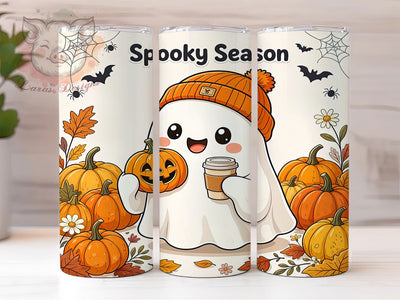 Spooky Ghost Pumpkin Charm 20oz Tumbler, Ghost Motif, Pumpkin Accent, Spooky Theme, Charm Art Design, Halloween Flair, Sublimation Wrap, 20oz Tumbler Sublimation Lara' s Designs 