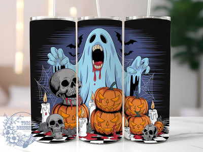 Spooky Ghost Pumpkin Halloween Tumbler, Halloween Cup Wrap, 20Oz Sublimation, Ghost & Pumpkin Drinkware, Haunted Pumpkin Mug, Autumn Ghost Wrap, Creepy Cute Cup Print Sublimation ToriDesigns 