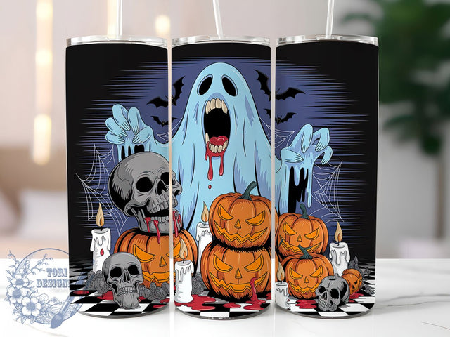 Spooky Ghost Pumpkin Halloween Tumbler, Halloween Cup Wrap, 20Oz Sublimation, Ghost & Pumpkin Drinkware, Haunted Pumpkin Mug, Autumn Ghost Wrap, Creepy Cute Cup Print Sublimation ToriDesigns 