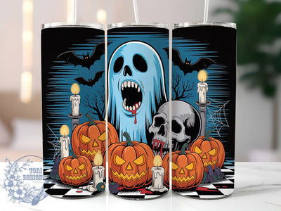 Spooky Ghost Pumpkin Halloween Tumbler, Halloween Cup Wrap, 20Oz Sublimation, Ghost & Pumpkin Drinkware, Haunted Pumpkin Mug, Autumn Ghost Wrap, Creepy Cute Cup Print Sublimation ToriDesigns 