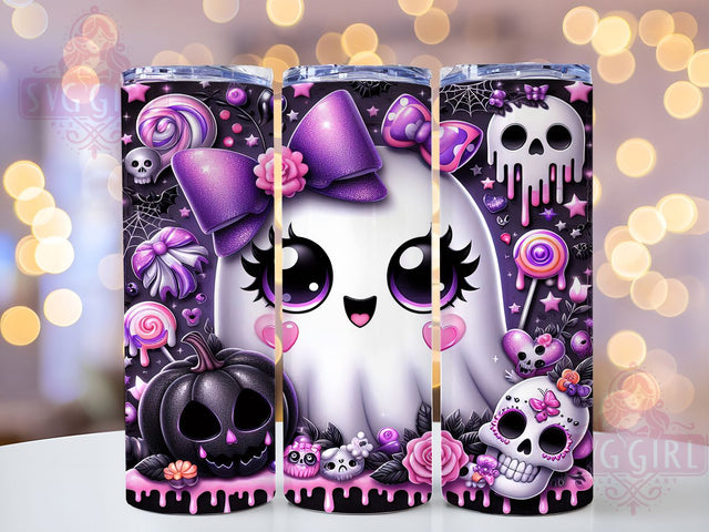 Spooky Ghost Skull Creepy Cute Tumbler, Cute Halloween Wrap, Ghosts And Skulls Cup, Kawaii Halloween Design, 20Oz Sublimation Wrap, Gothic Halloween Drinkware, Creepy Cute Tumbler Sublimation SvggirlplusArt 