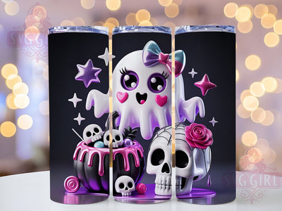 Spooky Ghost Skull Creepy Cute Tumbler, Cute Halloween Wrap, Ghosts And Skulls Cup, Kawaii Halloween Design, 20Oz Sublimation Wrap, Gothic Halloween Drinkware, Creepy Cute Tumbler Sublimation SvggirlplusArt 