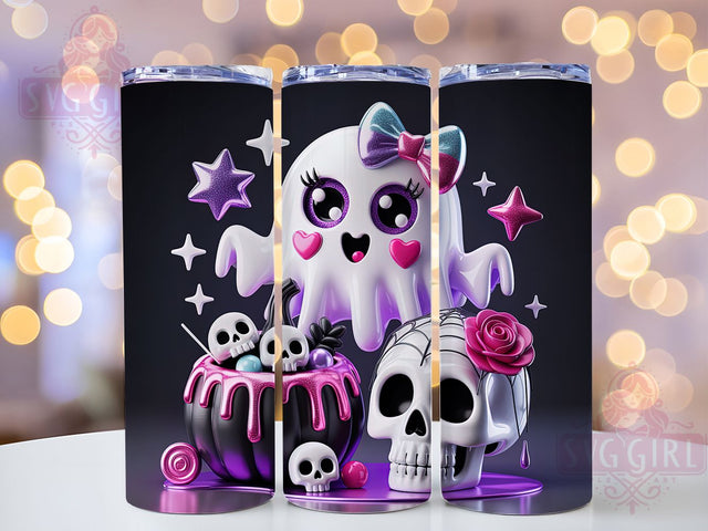 Spooky Ghost Skull Creepy Cute Tumbler, Cute Halloween Wrap, Ghosts And Skulls Cup, Kawaii Halloween Design, 20Oz Sublimation Wrap, Gothic Halloween Drinkware, Creepy Cute Tumbler Sublimation SvggirlplusArt 