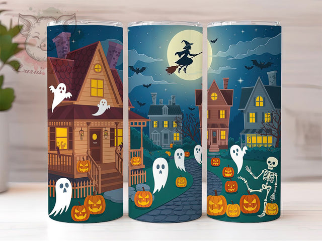 Spooky Ghosts Pumpkins Halloween Tumbler, Ghosts And Pumpkins Wrap, Witch Scene Cup, 20oz Sublimation Design, Halloween Night Tumbler, Haunted House Gift, Halloween Scene Tumbler Sublimation Lara' s Designs 