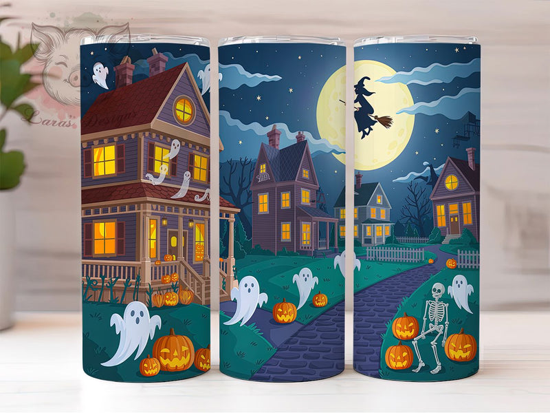 Spooky Ghosts Pumpkins Halloween Tumbler, Ghosts And Pumpkins Wrap, Witch Scene Cup, 20oz Sublimation Design, Halloween Night Tumbler, Haunted House Gift, Halloween Scene Tumbler Sublimation Lara' s Designs 