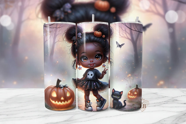 Spooky Girl & Black Cat Halloween Tumbler Sublimation Design Sublimation BijouBay 