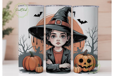 Spooky Girl Halloween 20oz Tumbler Wrap Sublimation PixelChick 