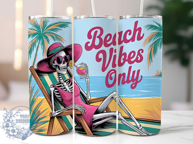 Spooky Gothic Beach Tumbler, Skeleton Summer Gift, Dark Beach Design, Alternative Beach Cup, Goth Summer Present, Spooky Beach Art, Sublimation Template Sublimation ToriDesigns 