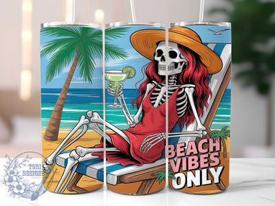 Spooky Gothic Beach Tumbler, Skeleton Summer Gift, Dark Beach Design, Alternative Beach Cup, Goth Summer Present, Spooky Beach Art, Sublimation Template Sublimation ToriDesigns 