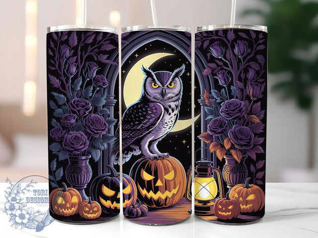 Spooky Gothic Owl Halloween Night Tumbler, Halloween Owl Wrap, Fall Owl Sublimation, Haunted Forest Cup, Gothic Owl Drinkware, Autumn Night Tumbler, Witchy Owl Design Sublimation ToriDesigns 