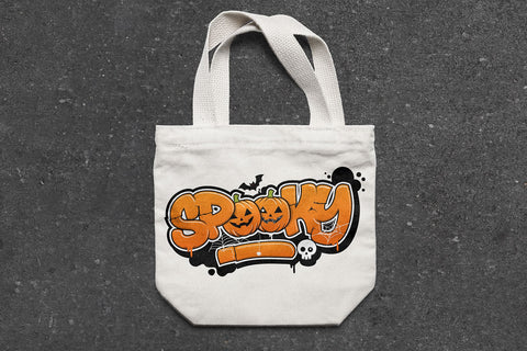 Spooky Graffiti Halloween Lettering – Pumpkin & Skull Vector PNG SVG Mozzatype 