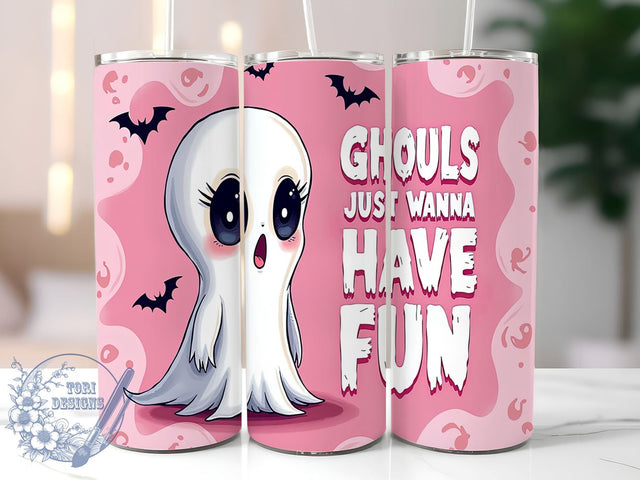 Spooky Halloween 20oz Skinny Tumbler PNG, Ghouls Just Wanna Have Fun Tumbler Sublimation Wrap, Straight & Tapered Tumbler Wrap, Instant Digital Download Sublimation ToriDesigns 