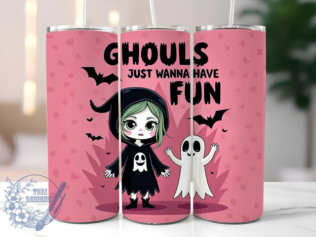 Spooky Halloween 20oz Skinny Tumbler PNG, Ghouls Just Wanna Have Fun Tumbler Sublimation Wrap, Straight & Tapered Tumbler Wrap, Instant Digital Download Sublimation ToriDesigns 