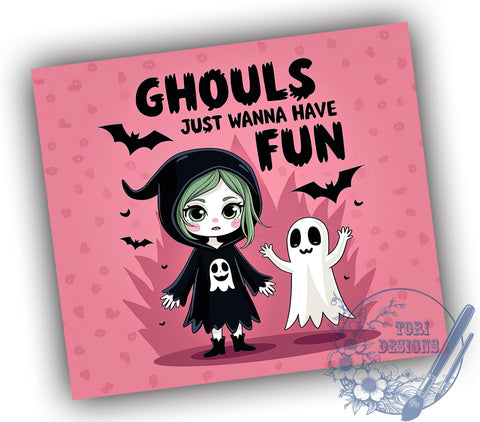 Spooky Halloween 20oz Skinny Tumbler PNG, Ghouls Just Wanna Have Fun Tumbler Sublimation Wrap, Straight & Tapered Tumbler Wrap, Instant Digital Download Sublimation ToriDesigns 
