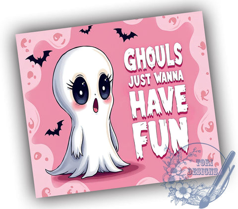 Spooky Halloween 20oz Skinny Tumbler PNG, Ghouls Just Wanna Have Fun Tumbler Sublimation Wrap, Straight & Tapered Tumbler Wrap, Instant Digital Download Sublimation ToriDesigns 