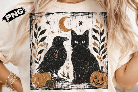 Spooky Halloween Cat Raven PNG SVG DesignDestine 