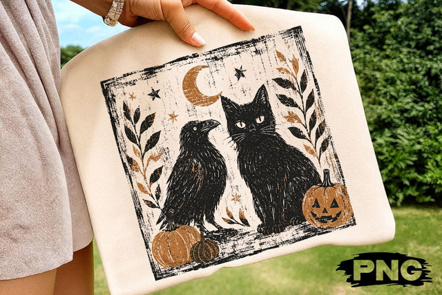 Spooky Halloween Cat Raven PNG SVG DesignDestine 