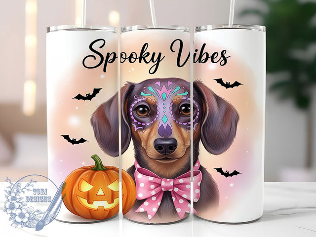 Spooky Halloween Dachshund Dog Tumbler, Cute Dachshund Wrap, 20Oz Sublimation Design, Halloween Wiener Dog Cup, Gothic Pet Lover Drinkware, Pumpkin Dachshund Mug, Creepy Cute Dog Tumbler Sublimation ToriDesigns 