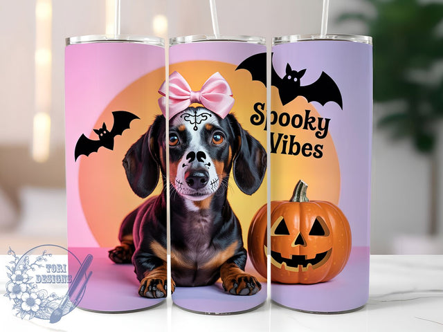 Spooky Halloween Dachshund Dog Tumbler, Cute Dachshund Wrap, 20Oz Sublimation Design, Halloween Wiener Dog Cup, Gothic Pet Lover Drinkware, Pumpkin Dachshund Mug, Creepy Cute Dog Tumbler Sublimation ToriDesigns 
