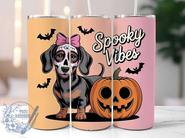 Spooky Halloween Dachshund Dog Tumbler, Cute Dachshund Wrap, 20Oz Sublimation Design, Halloween Wiener Dog Cup, Gothic Pet Lover Drinkware, Pumpkin Dachshund Mug, Creepy Cute Dog Tumbler Sublimation ToriDesigns 