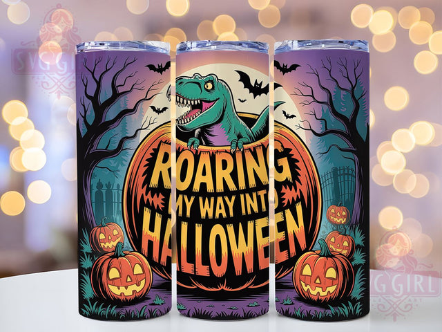 Spooky Halloween Dinosaur Tumbler, Roaring Dino, Spooky Wrap, 20Oz Tumbler, Sublimation Design, Funny Halloween, Jurassic Theme Sublimation SvggirlplusArt 